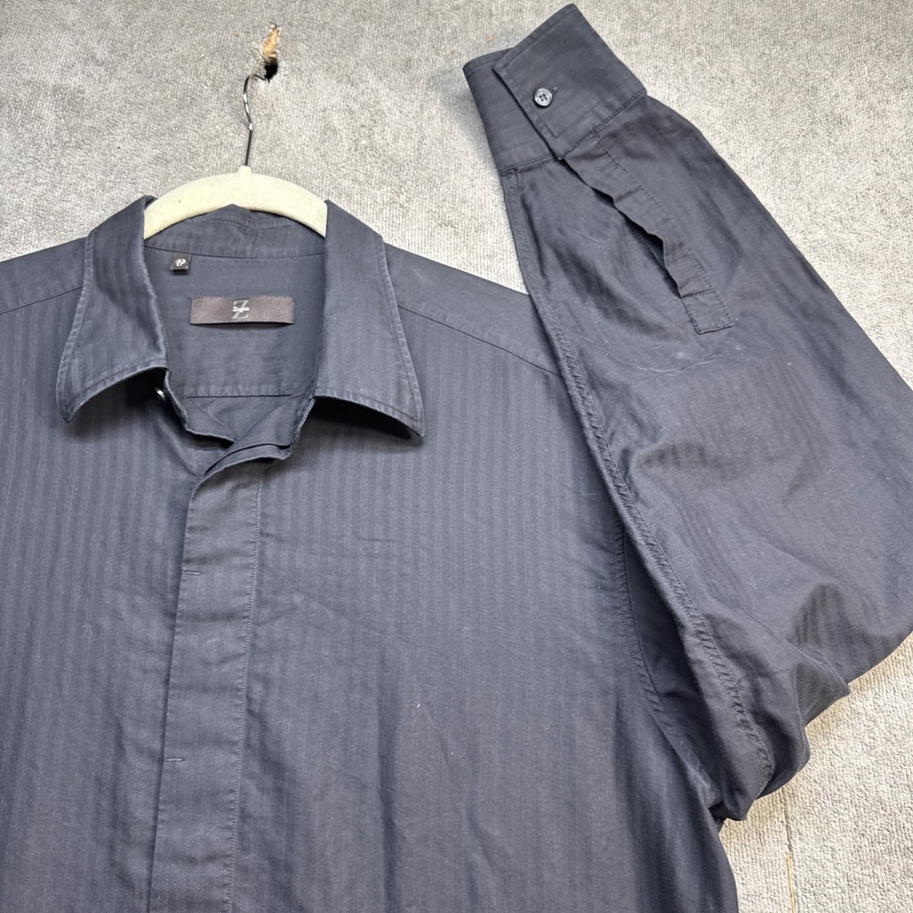 Zegna‎ Men's Black Striped Dress Shirt Spread Collar Cotton 43 17 Luxury Italian